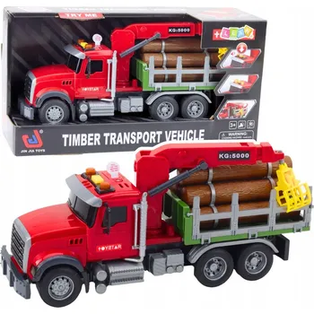 autíčko NÁKLADNÍ AUTO JEŘÁB PŘEPRAVA KLÁDY DŘEVA ZVUK + SVĚTLA