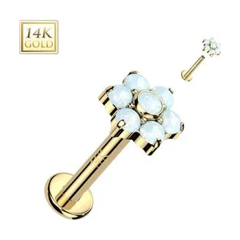 Piercing ZL01247-OP17-1206-YG Zlatý piercing do brady - labreta opál, Au 585/1000