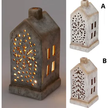 LED porcelánový domeček se stromečkem B, 20 cm