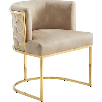 Jídelní židle Art deco jídelní židle Leara s béžovým sametovým potahem a zlatou kovovou konstrukcí se vzorem medového plátu 75 cm