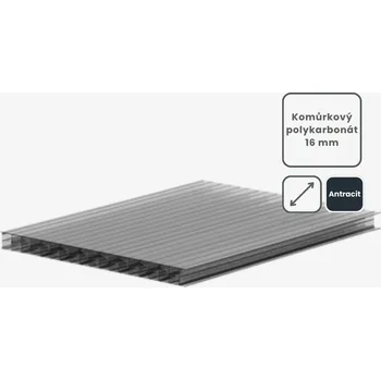 Průsvitná krytina Komůrkový polykarbonát tl.16mm antracit Rozměr desky: 1050x3000mm