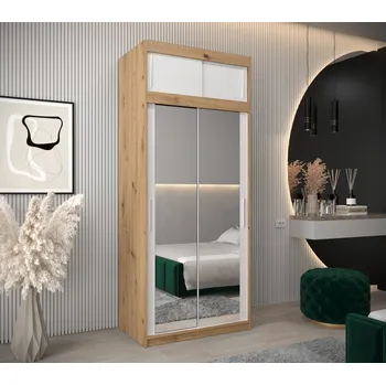 Šatní skříň Šatní skříň Abi T3 s nástavcem Barva korpusu: Bílá, Rozměry: 100 cm, Dveře: Dub - sonoma