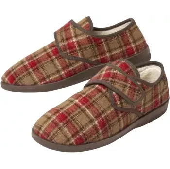 Pánské pantofle Atlas For Men Bačkory na suchý zip zateplené umělou kožešinou béžová/hnědá kostka 39