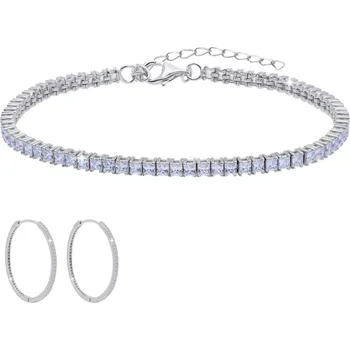 Náušnice SET 355 Stříbrný tenisový náramek a kruhové náušnice se zirkony