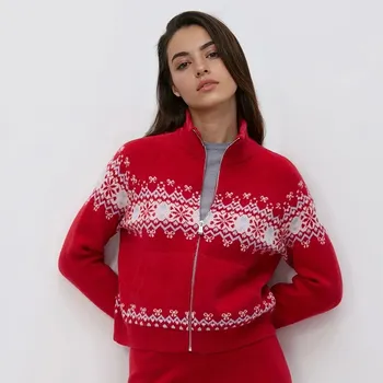 Dámský svetr Reserved - Svetr s rozepínáním na zip - červená - 527HH-33X - 527HH-33X-M