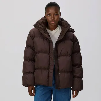 Dámský kabát Reserved - Prošívaná bunda s kapucí - tmavě hnědá - 710HD-89X - 710HD-89X-L