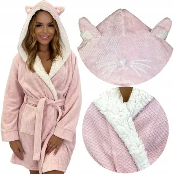 Dámský župan Dámský župan teplý s kapucí na zavazování, hebký, tlustý XXL Růžový