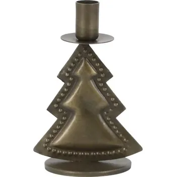Svícen Mosazný antik kovový svícen na úzkou svíčku stromek Cannie - 5,5*11cm