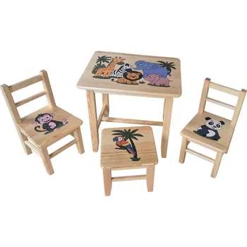 Dětský stůl Drew-mix Dětský stůl ze dřeva se židličkami Zvířatka ze ZOO Vzor 41 stolička zdarma