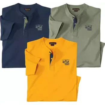 Atlas For Men Sada 3 outdoorových triček s knoflíčkovým zapínáním u krku, Modrá, Velikost L M9137