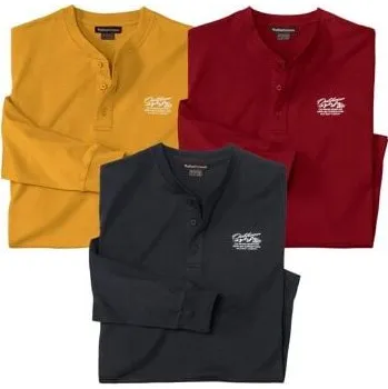 Pánské tričko Atlas For Men Sada 3 trik Adventure s knoflíčkovým zapínáním u krku, Černá, Velikost XXL Q2125