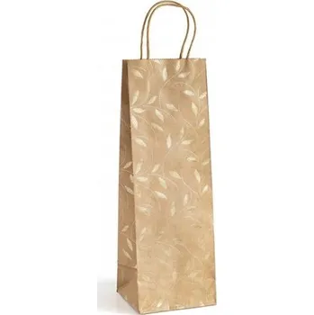 Dárková taška Galeria papieru Dárková taška - na víno, kraft, zlaté listy, 5 ks