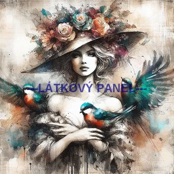 Látkový panel - Dáma s ptáčkem - DZ-94 Velikost: 25x25cm, Materiál: Úplet