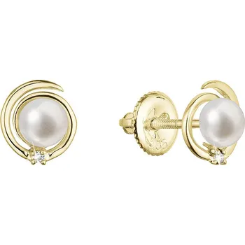 Náušnice EVOLUTION GROUP CZ Zlaté 14 karátové náušnice s říční perlou a brilianty - 91PB00051