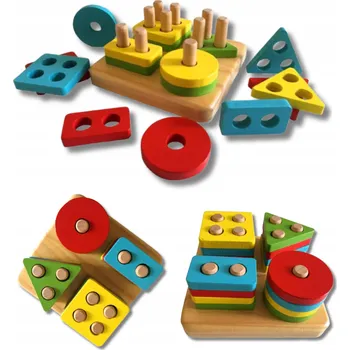 Dřevěná hračka Dřevěné Stavebnice pro Děti - Vzdělávací Skládačka, Tvary, Barvy, Montessori