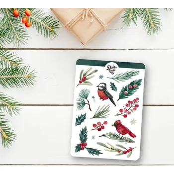 Vánoční dekorace Aršík samolepek Vánoční s ptáčkem