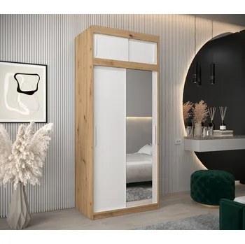 Šatní skříň Šatní skříň Abi T2 s nástavcem Barva korpusu: Bílá, Rozměry: 100 cm, Dveře: Dub sonoma