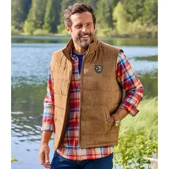 Pánská vesta Atlas For Men Prošívaná vatovaná vesta z imitace semiše, Hnědá, Velikost 4XL Q2135