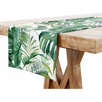 ubrus Bílý běhoun na stůl, zelené odstíny 160 x 40 cm