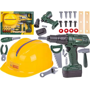 Dětská dílna SADA MALÉHO KUTILA ŠROUBOVÁK NÁŘADÍ Helma Pila Kladivo Dílna