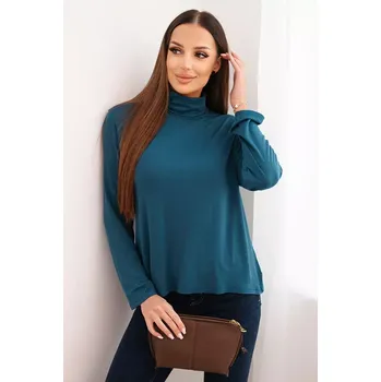 Dámská halenka Kesi Włoski Dámská viskózová blůza s vysokým límcem a dlouhým rukávem mořská Kesi Włoski tyrkysová 3473555