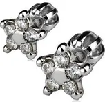 ZB3539-C Stříbrné náušnice šroubovací - kytičky, čiré zirkony - květiny