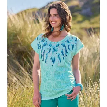 Dámské tričko Atlas For Men Splývavé tričko s potiskem ptačích pírek, Modrá, Velikost 40-42 ZS504