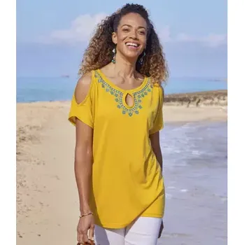 Dámské tričko Atlas For Men Splývavá tunika s odhalenými rameny, Žlutá, Velikost 44-46 ZQ605