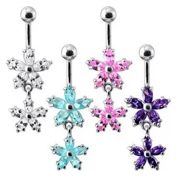 Piercing BP01117-A Stříbrný piercing do pupíku - kytičky - květiny - fialová