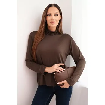 Dámská halenka Kesi Włoski Dámská viskózová blůza s rolákem a dlouhým rukávem hnědá Kesi Włoski hnědá 3473608