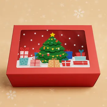 Krabička na výslužku Vánoční dárková krabice červená s okénkem 22,3 x 15,1 x 7,1 cm