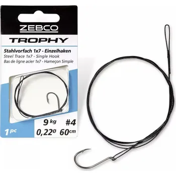 Zebco ocelové lanko s jednoháčkem Trophy 1x7 Velikost: #2/0 0.26mm/60cm