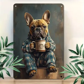 Plechová cedule BAF 2D plechová cedule Psík s kávou 20 x 30 cm