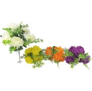 umělá květina Chryzantéma s kapradím puget X5 - 31 cm mix barev Barva: Žlutá