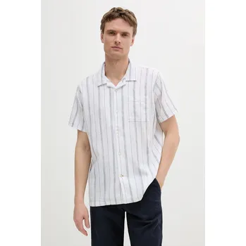 Pánská košile Košile Barbour Garnock Stripe S/S Regular Fit Shirt pánská, bílá barva, relaxed, s klasickým límcem, MSH5608 00X, vel. M