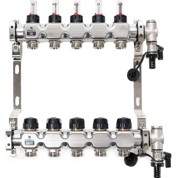 rozdělovač topení Wigell Podlahový rozdělovač WIGELL, 5 okruhů, nerez + odvzdušňování na klíč 8481.80.90