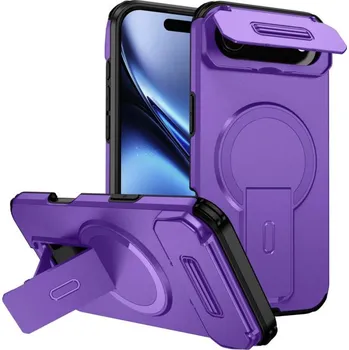 Pouzdro na mobilní telefon Kryt s posuvnou krytkou kamery, výklopným stojánkem a MagSafe pro iPhone Air - fialový