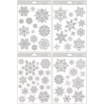 Okenní fólie lesklé stříbrné Vločky 20 × 30 cm