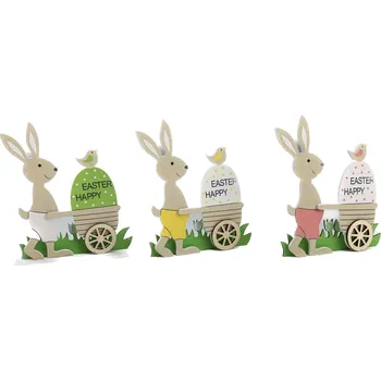 Velikonoční dekorace Zajíc dřevěná dekorace 11x10cm mix barev