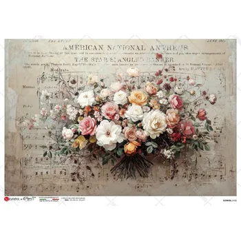 Umělecký papír Rýžový papír na decoupage - A4- Květiny (Flowers) 0438
