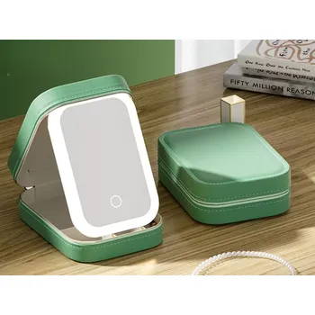 Cestovní organizér na kosmetiku s vestavěným LED zrcadlem a USB nabíjením VERK - zelený