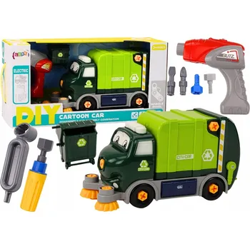 autíčko Popelářské auto kreslené, skládací, pohyblivé DIY, zelené