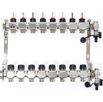 rozdělovač topení Wigell Podlahový rozdělovač WIGELL, 8 okruhů, nerez + odvzdušňování na klíč 8481.80.90