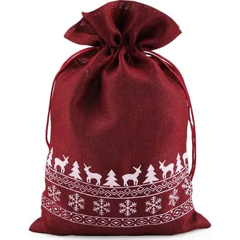 Vánoce Dárkový vánoční / mikulášský pytlík 20x30 cm - 4 bordó