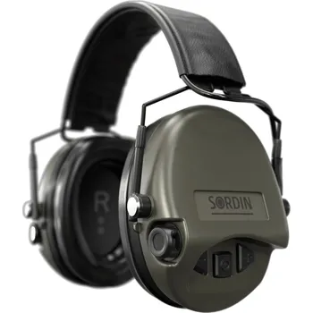 Sluchátka Sordin 74508-06-S - Elektronická střelecká sluchátka Sordin Supreme MIL AUX SFA - zelené mušle, PVC náušníky, volitelný útlum
