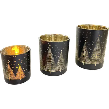 Svícen Svícen skleněný 10x12,5 cm vánoční dekor černý, na čajovou svíčku
