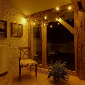 Vánoční dekorace DECOLED Party osvětlení 5 m, 10 teple bílých LED, průhledné baňky, bílý kabel