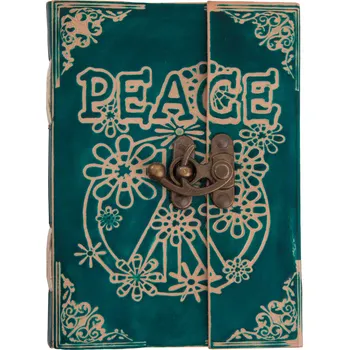 Karnevalový kostým Výprodej Kožený zápisník "Peace" se symbolem míru, tyrkysově zelený - Outlet