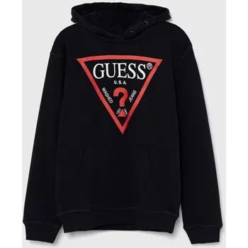 Chlapecká mikina Dětská bavlněná mikina Guess tmavomodrá barva, s kapucí, s potiskem, L92Q09 KAUG0 L92Q09.KAUG0.9BYH 59X, vel. 158-166