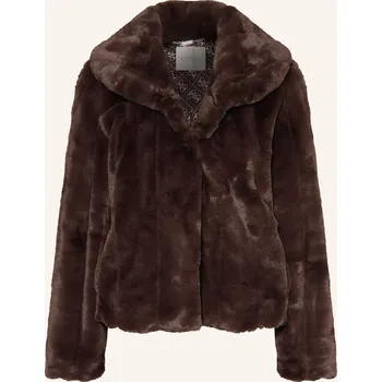Dámský kabát Guess Dámská Bunda Z Umělé Kožešiny New Sophy, tmavě hnědá, 38